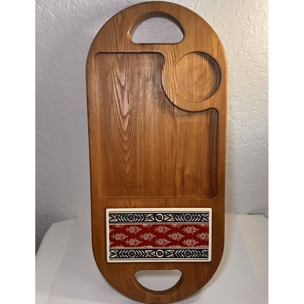 Vintage Jerry Abrams Solid Wood With Ceramic Inlay Charcuterie Board 27"